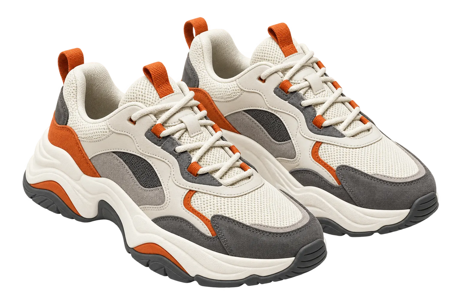 Cream, graphite and burnt-orange lifestyle sneakers